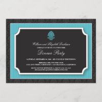 Elegant Damask Dinner Party Invitation (aqua)