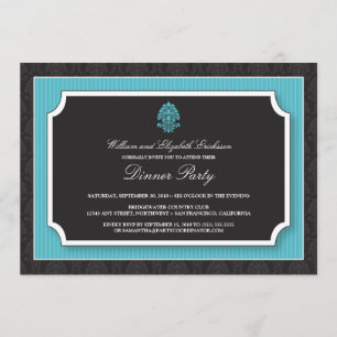 Elegant Damask Dinner Party Invitation (aqua)