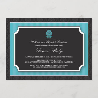 Elegant Damask Dinner Party Invitation (aqua)