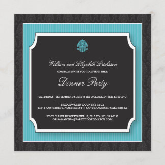 Elegant Damask Dinner Party Invitation (aqua)