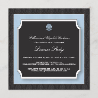 Elegant Damask Dinner Party Invitation (blue)