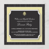 Elegant Damask Dinner Party Invitation (ivory)