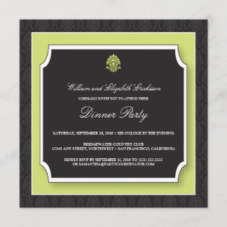 Elegant Damask Dinner Party Invitation (lime)