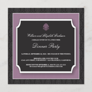 Elegant Damask Dinner Party Invitation (purple)