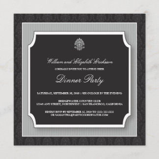 Elegant Damask Dinner Party Invitation (silver)