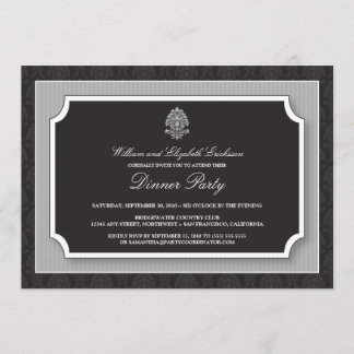 Elegant Damask Dinner Party Invitation (silver)