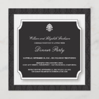 Elegant Damask Dinner Party Invitation (white)
