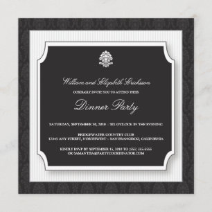 Elegant Damask Dinner Party Invitation (white)