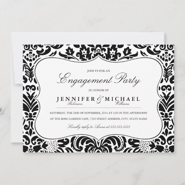 Elegant Damask Engagement Party Invitation (Front)