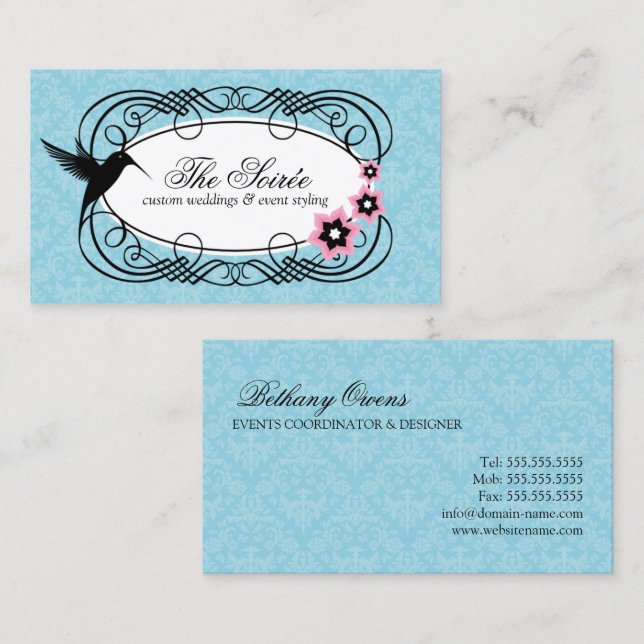 Elegant Damask Event Coordinator Business Card (Front/Back)