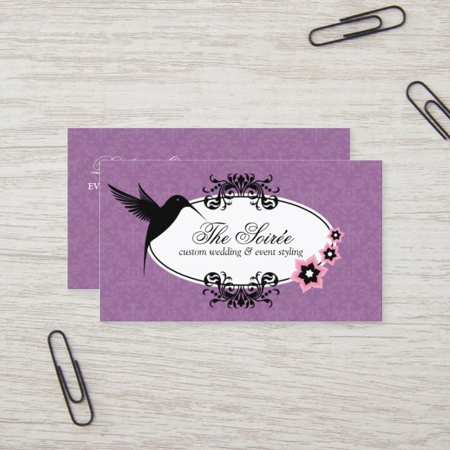 Elegant Damask Event Coordinator Business Card (Front/Back In Situ)