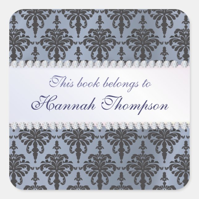 Elegant Damask Ex Libris Book Label (Front)