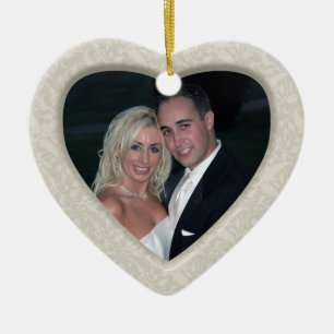 Elegant Damask First Christmas Photo Ornament