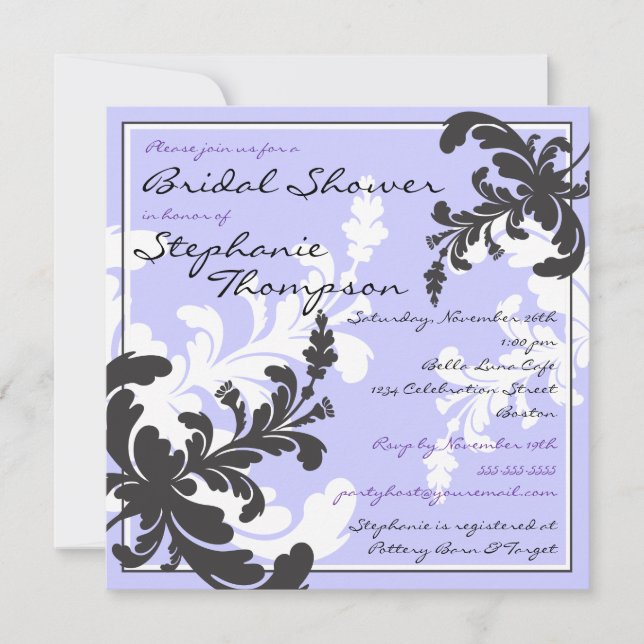 Elegant Damask Floral Bridal Shower Invitation (Front)