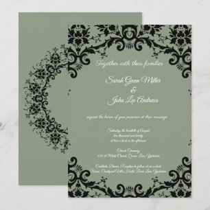 Elegant Damask Floral Sage Green Wedding  Invitation