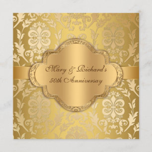Elegant Damask Floral Swirl Gold 50th Anniversary Invitation