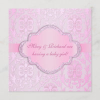 Elegant Damask Floral Swirl Pink Baby Shower