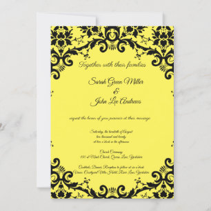 Elegant Damask Floral Yellow Wedding Invitation