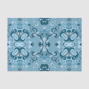 Elegant Damask Frosty Blue Winter Mosaic Pattern Tissue Paper