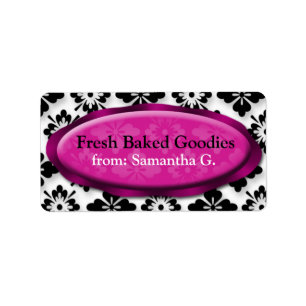 Elegant Damask Fuchsia Baking Labels