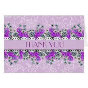 Elegant Damask Garden Lavender Thank you card