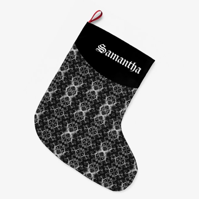 Elegant Damask Gothic Christmas Stocking (Front (Hanging))