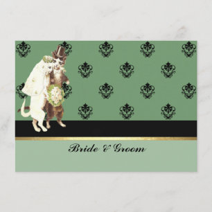 Elegant Damask Green Cats Wedding Set Invitation