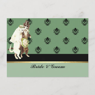 Elegant Damask Green Cats Wedding Set Invitation