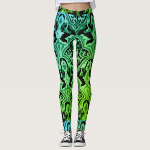 Elegant Damask green pattern Leggings