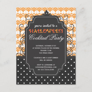 Elegant Damask Halloween Cocktail Party Invitation