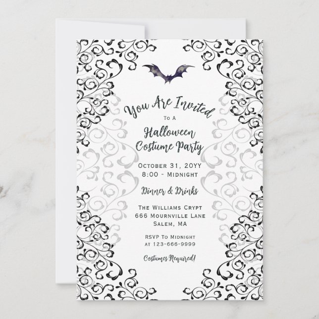 Elegant Damask Halloween Costume Party Invitation (Front)