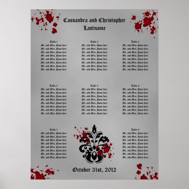 Elegant damask Halloween wedding seating chart (Front)