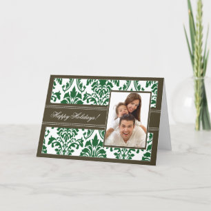 Elegant Damask Happy Holidays Card (brown/green)