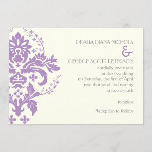 Elegant damask lavender, grey, ivory wedding invitation