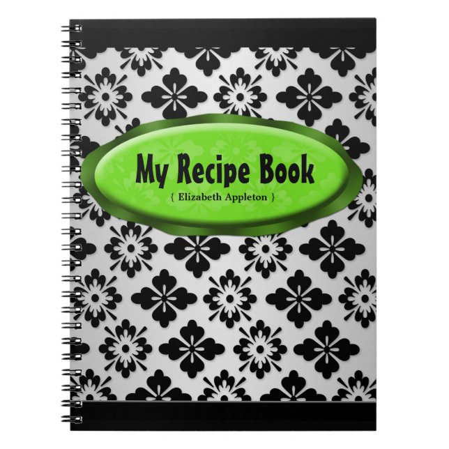 Elegant Damask Lime Green Recipe Notebook (Front)