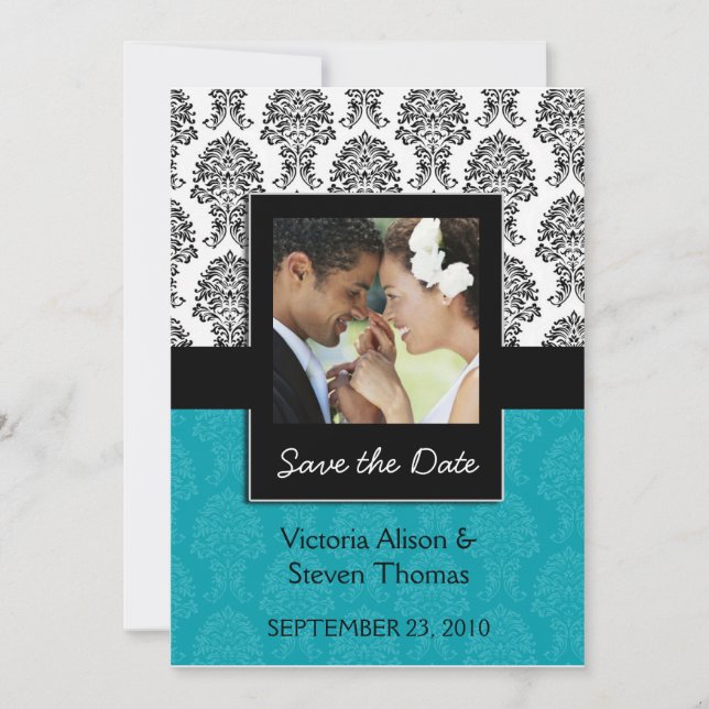 Elegant Damask Lovers Wedding Invitation (Turquois (Front)