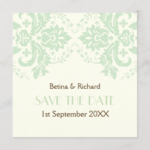 Elegant damask mint ivory wedding Save the Date Invitation