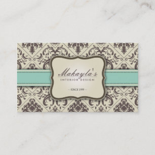 Elegant Damask Modern Brown, Green and Beige Business Card