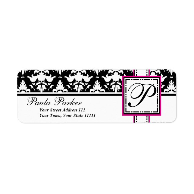 Elegant Damask Monogram P Chic Labels (Front)