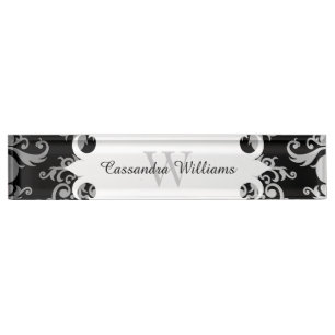 Elegant damask monogram pattern nameplate