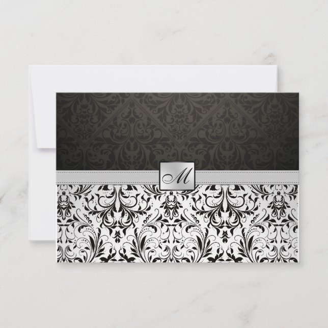 Elegant Damask Monogram Thank You Card (Front)
