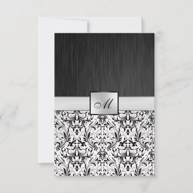 Elegant Damask Monogram Wedding RSVP Card (Front)