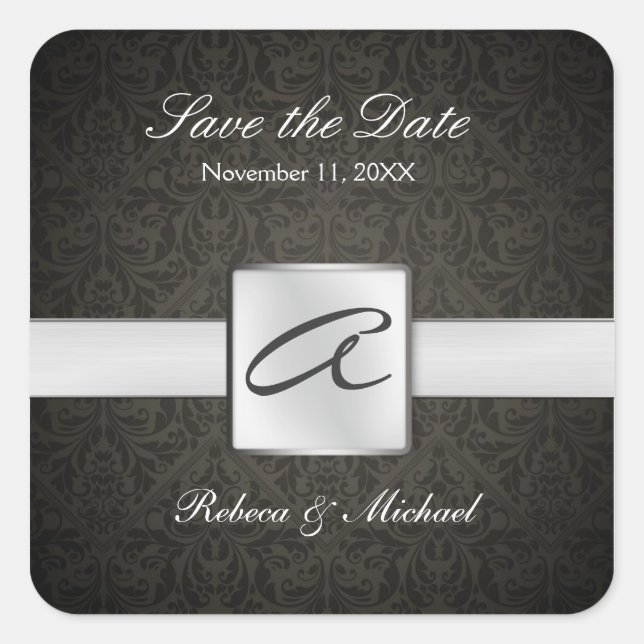 Elegant Damask Monogram Wedding Sticker (Front)