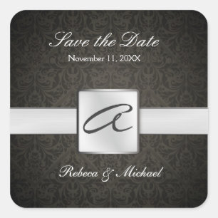Elegant Damask Monogram Wedding Sticker