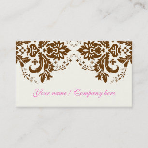 Elegant damask motif brown ivory business car business card
