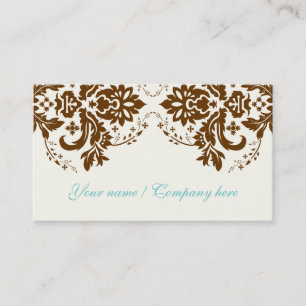 Elegant damask motif brown ivory business car business card