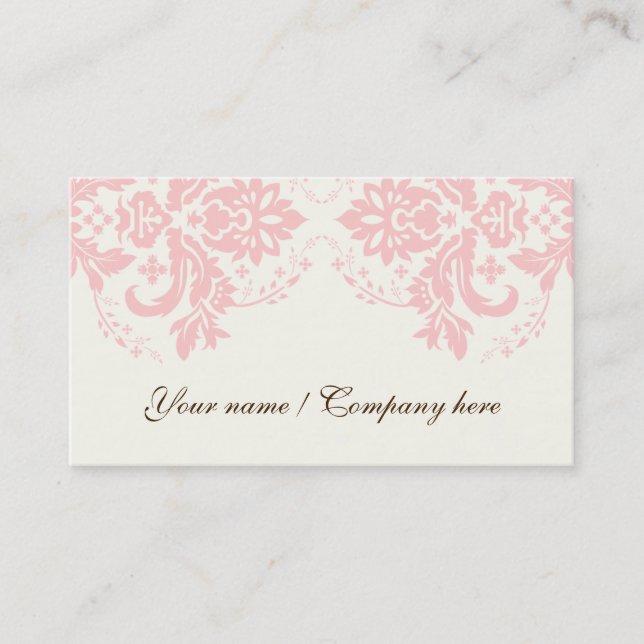 Elegant damask motif light pink ivory business card (Front)