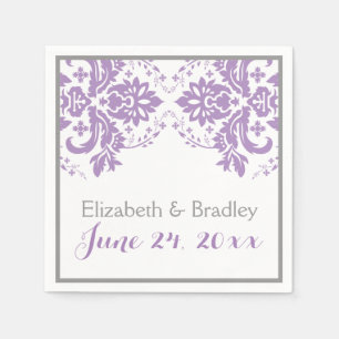 Elegant damask motif purple, grey wedding napkin
