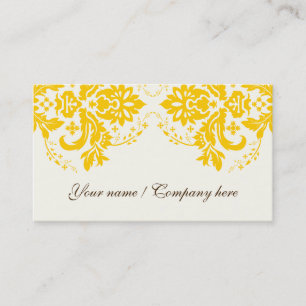 Elegant damask motif yellow ivory business card