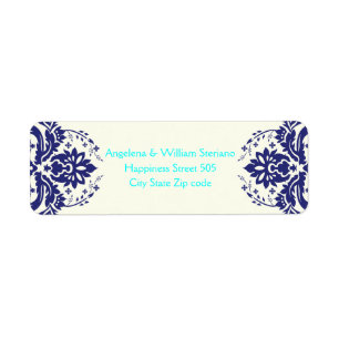 Elegant damask navy blue, aqua, ivory wedding